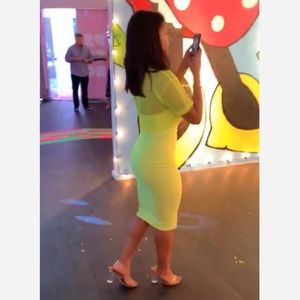 Neon tube dress with matching mesh top